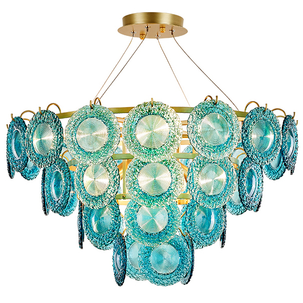 Люстра Blue Glass disk Chandelier Золотой Голубой в Казани | Loft Concept 