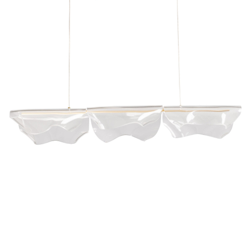 Люстра линейная с 3-мя белыми волнистыми плафонами Wave Line Золотой Прозрачный в Казани | Loft Concept 