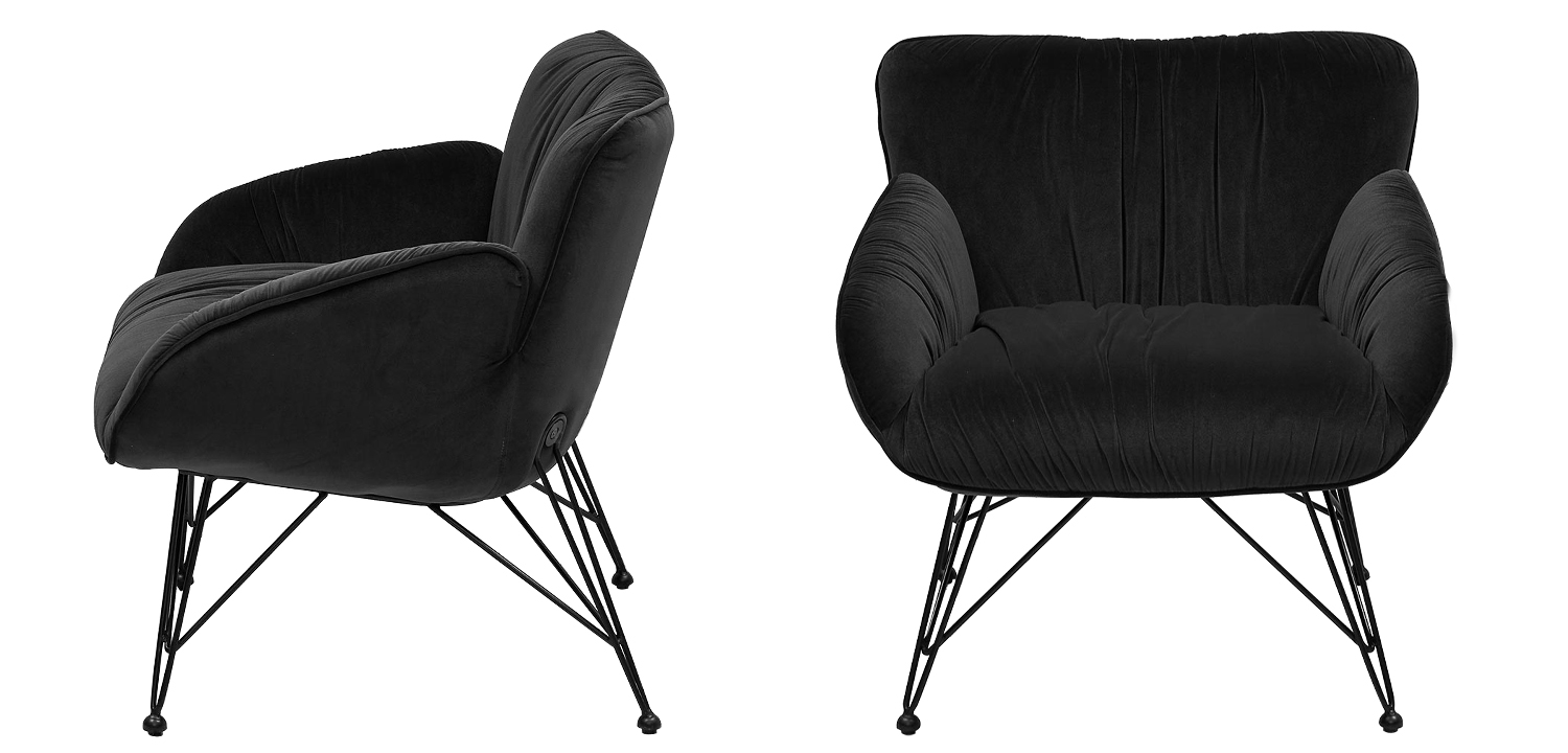 Чёрное кресло велюр на металлических ножках Kwame Black Armchair - фото