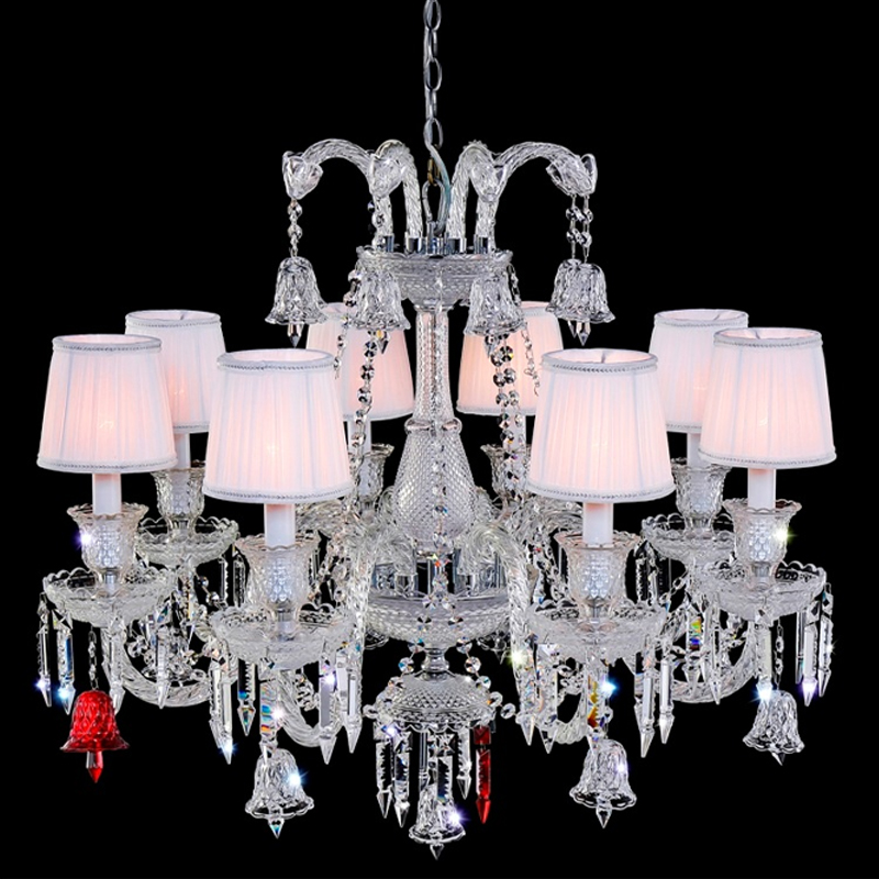 Люстра с 8-ю белыми текстильными абажурами и хрустальными подвесками Lustre Reverie Хром Прозрачное Стекло Белый Люстра с 8-ю белыми текстильными абажурами и хрустальными подвесками Lustre Reverie Хром Прозрачное Стекло Белый в Казани | Loft Concept