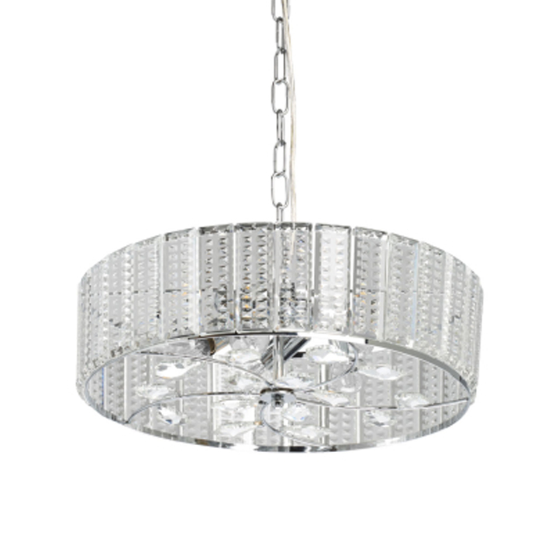 Люстра круглая на цепи цвета хром с прозрачными рельефными хрустальными пластинами Textured Glass Chandelier Серебряный Прозрачный в Казани | Loft Concept 