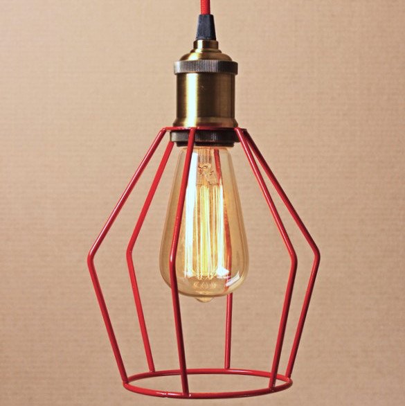 Подвесной светильник Wire Cage Pendant Trew Red Красный в Казани | Loft Concept 