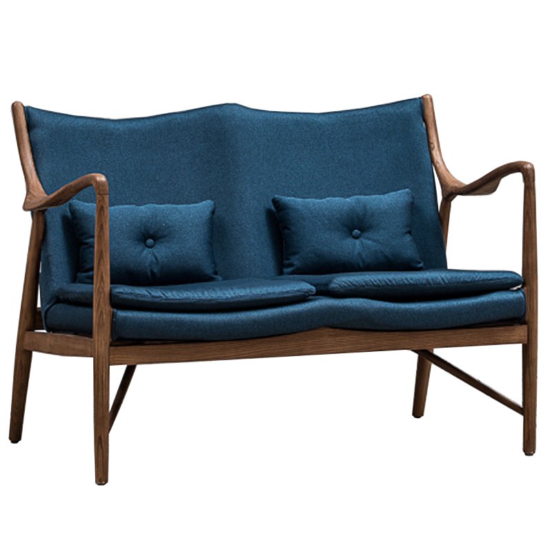 Диван Makeshift Loveseat Sofa blue linen Синий Дерево Табак в Казани | Loft Concept 