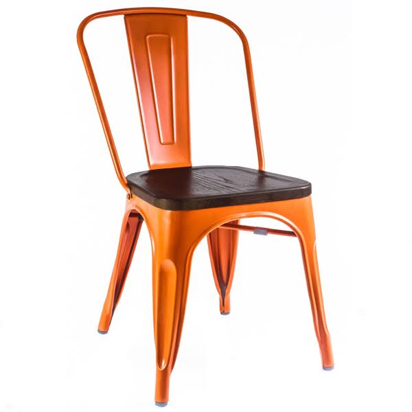 Кухонный стул Tolix Chair Wood Orange Оранжевый Коричневый в Казани | Loft Concept 