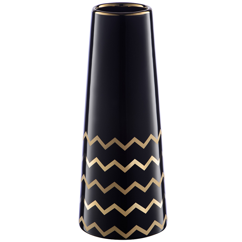 Ваза Black Chevron Gold Vase Глянцевый черный Глянцевое золото в Казани | Loft Concept 