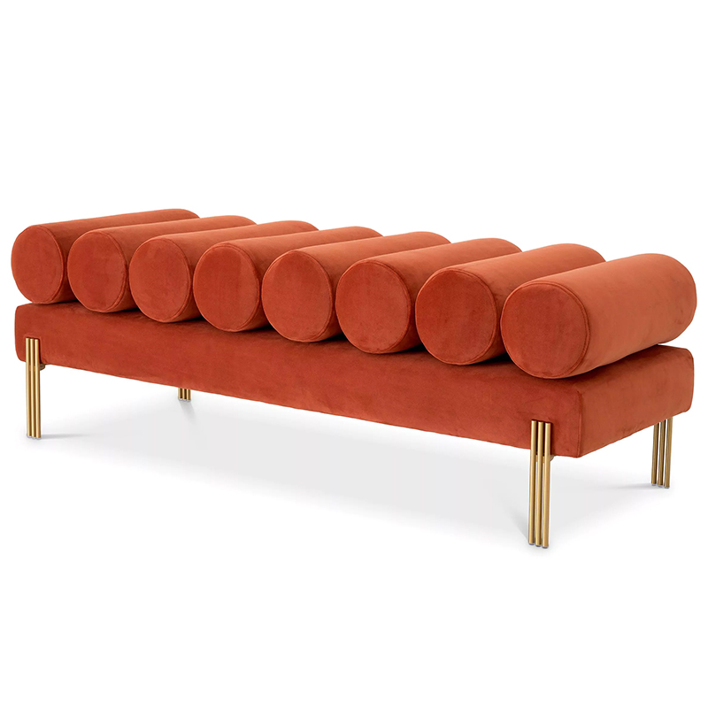 Банкетка Eichholtz Bench Oxley Orange Оранжевый Латунь в Казани | Loft Concept 