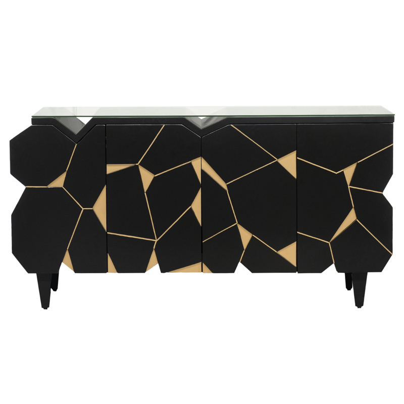 Комод геометрический декор Mosaik Chest of drawers Черный Черный Золотой в Казани | Loft Concept 