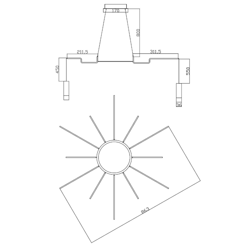 Wireflow LED Black Suspension lam 12 патронов в Казани