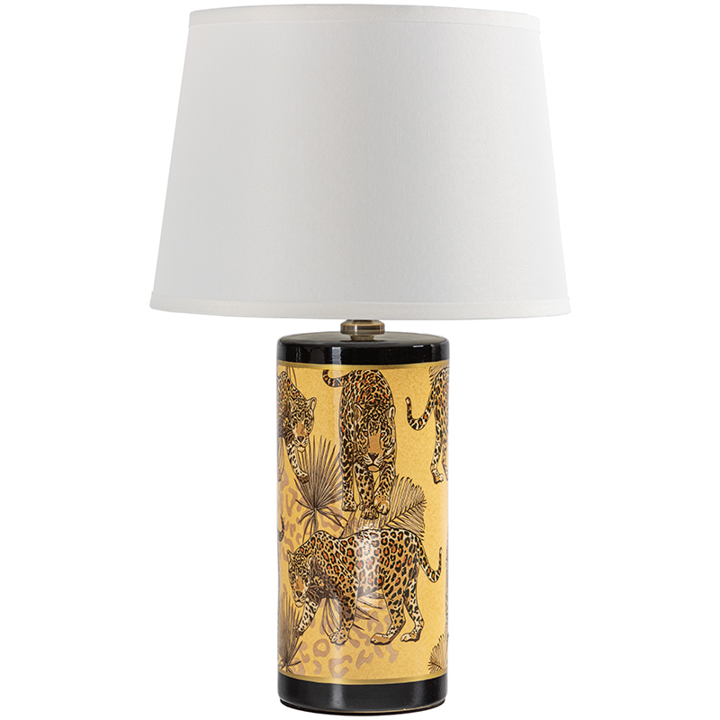 Настольная лампа с абажуром Leopard Lampshade Yellow White Желтый Белый Черный в Казани | Loft Concept 