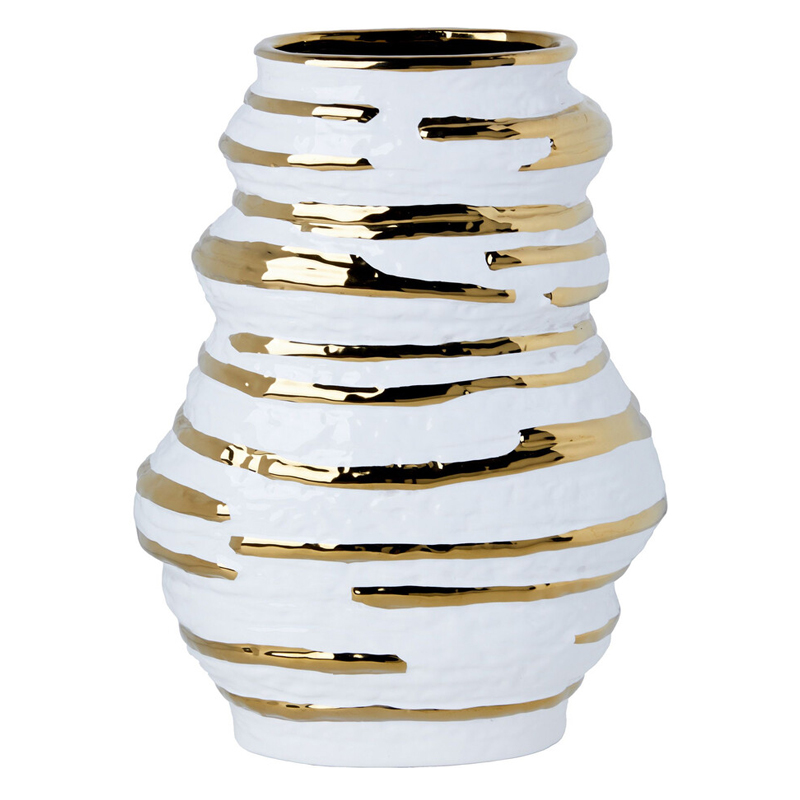 Ваза белая с рельефной поверхностью и золотыми полосами Vase Beehive Белый Золотой Ваза белая с рельефной поверхностью и золотыми полосами Vase Beehive Белый Золотой в Казани | Loft Concept