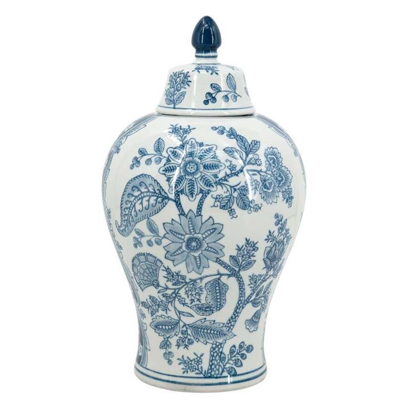 Ваза с крышкой и голубым цветочным рисунком 37 см Blue & White Ornament Белый Голубой Ваза с крышкой и голубым цветочным рисунком 37 см Blue & White Ornament Белый Голубой в Казани | Loft Concept