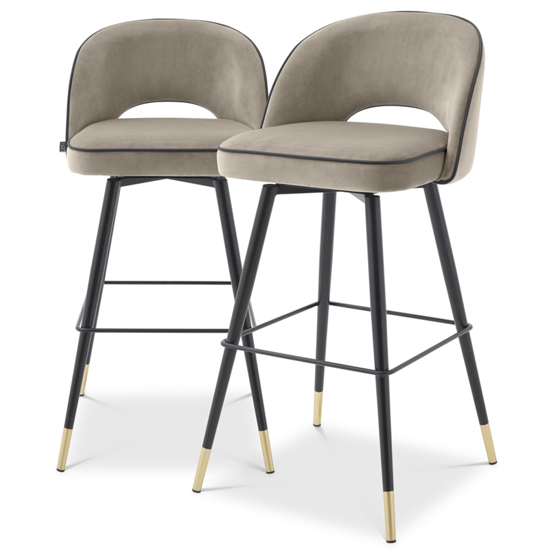 Комплект барных стульев Eichholtz Bar Stool Cliff set of 2 greige Черный Латунь Бежево-серый в Казани | Loft Concept 