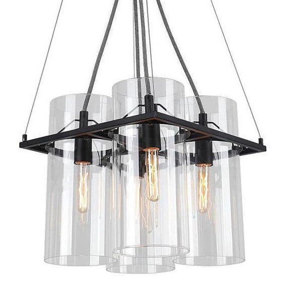 Люстра Glass Cylinder Chandelier Прозрачный Черный в Казани | Loft Concept 