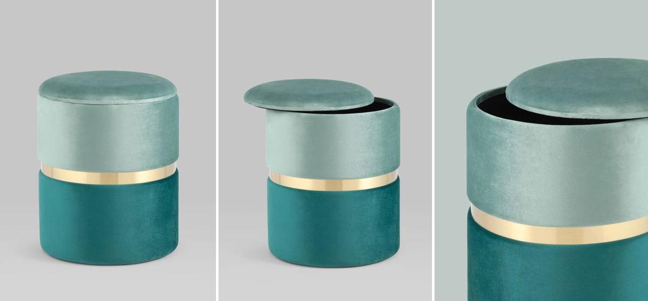 Пуф с ящиком Duo голубой бирюзовый Glossy Velor - фото