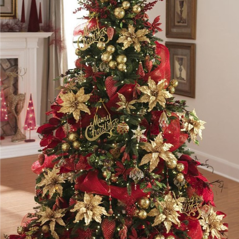 Дизайнерская Елка с Красным и Золотым новогодним декором Christmas Tree Golden Flowers Красный Золотой в Казани | Loft Concept 