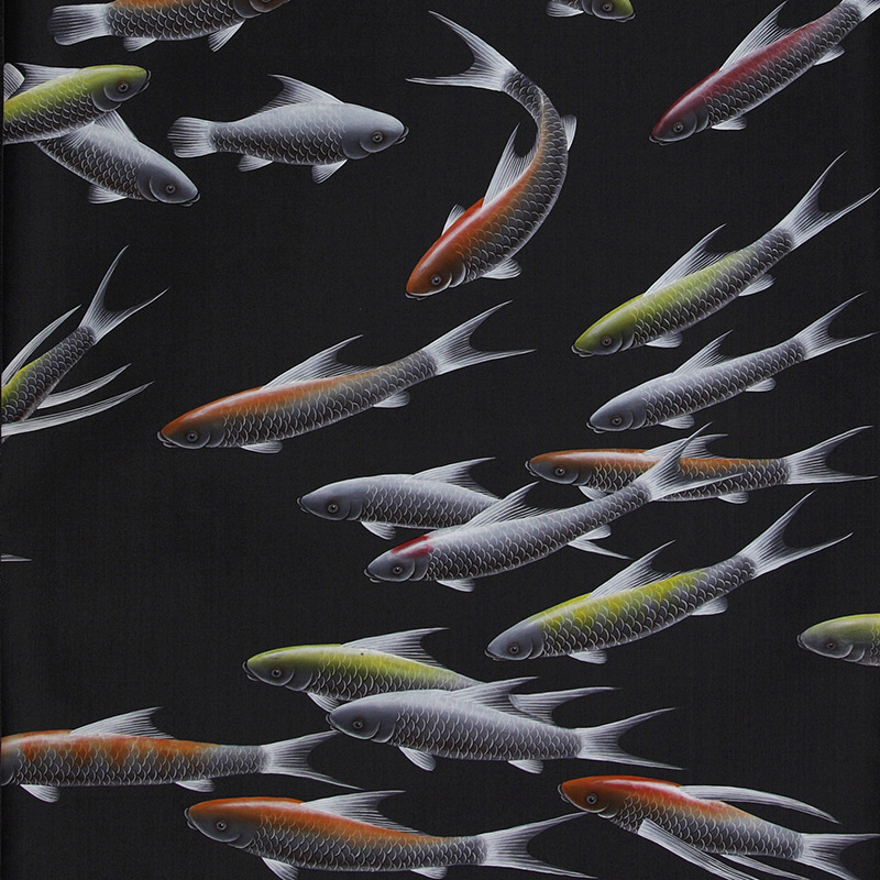 Обои ручная роспись Fishes Koi on Pitch dyed silk  в Казани | Loft Concept 