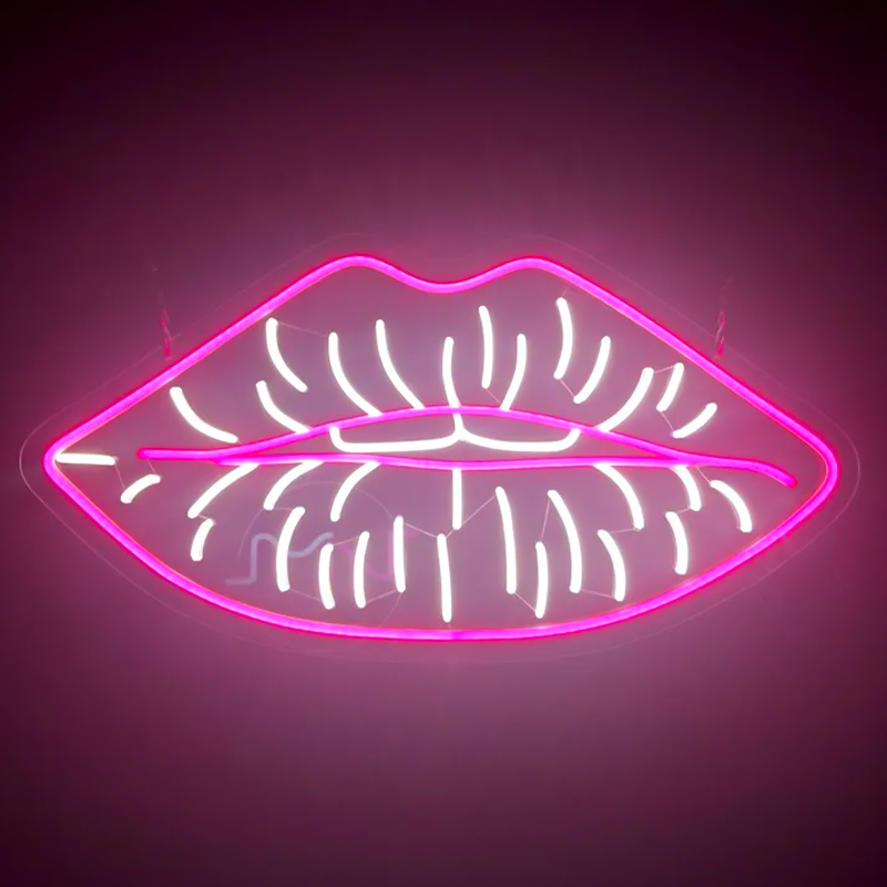 Неоновая настенная лампа Lips Neon Wall Lamp Розовый Белый в Казани | Loft Concept 