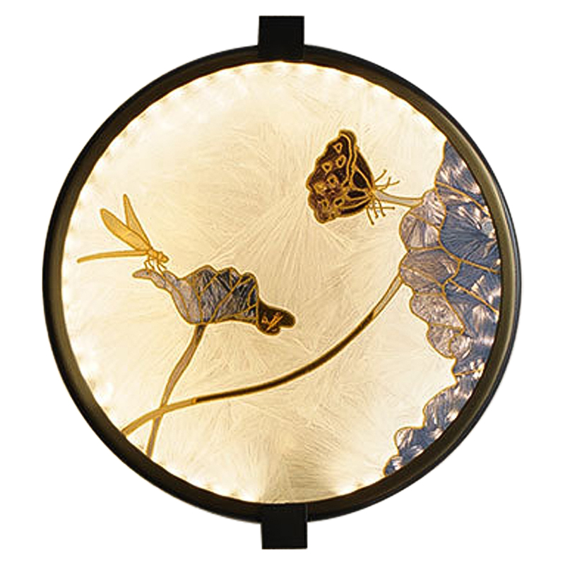 Настенный светильник Lotus Flowers and Dragonfly Round Wall Lamp Черный Латунь Бежевый Серый в Казани | Loft Concept 