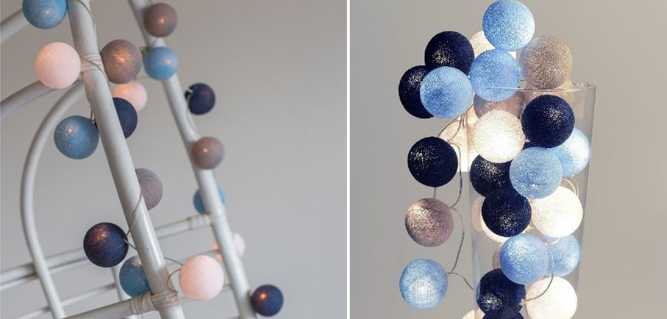 Гирлянда хлопковые фонарики Сotton Ball Sailor Blue - Loft-Concept в Казани