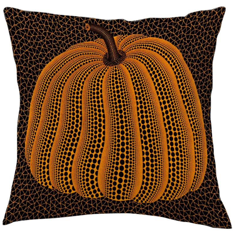 Декоративная подушка Yayoi Kusama Pumpkin Orange Черный Оранжевый в Казани | Loft Concept 