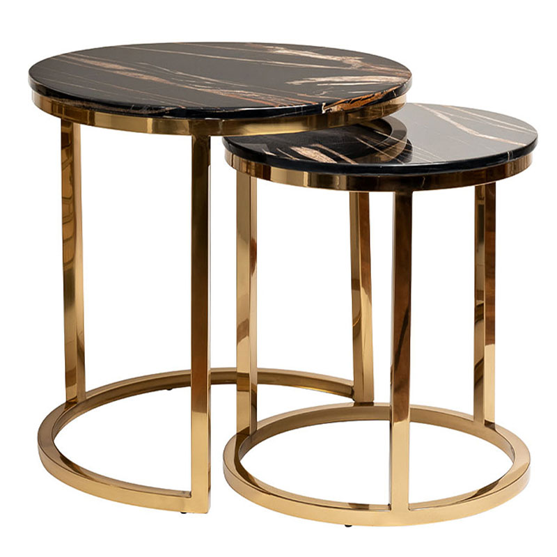 Комплект приставных столов Hewdonald Black Side Tables Глянцевое золото Черный в Казани | Loft Concept 