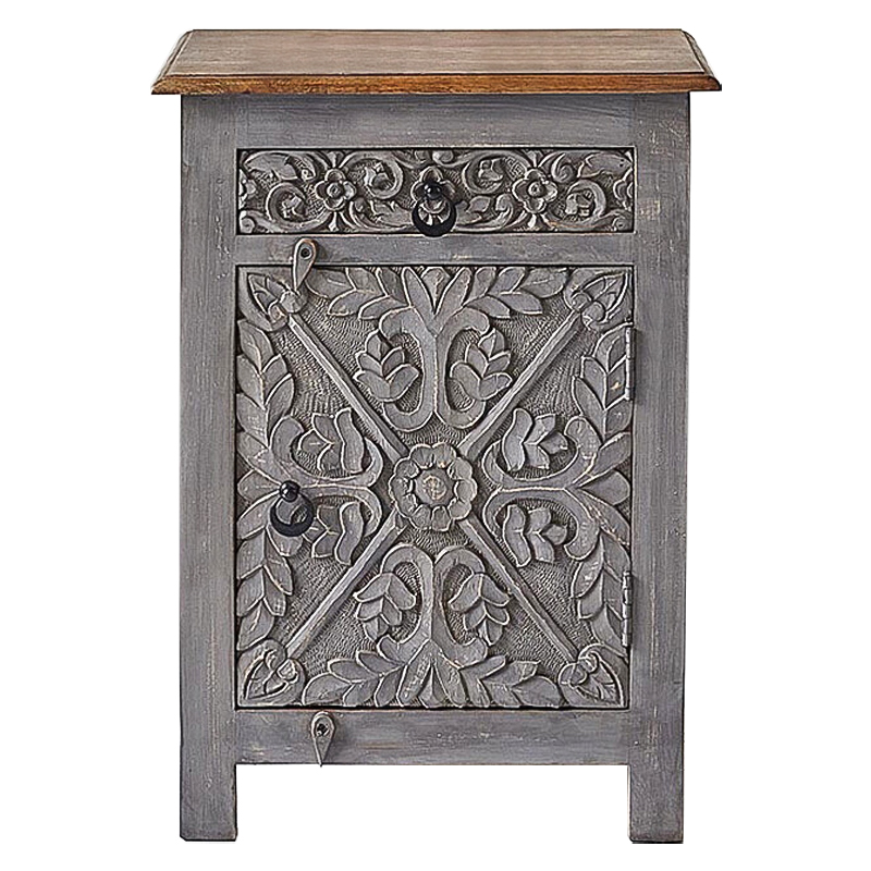 Тумба Indian Antique White Furniture Nightstand Ganica серый Серый Коричневый в Казани | Loft Concept 