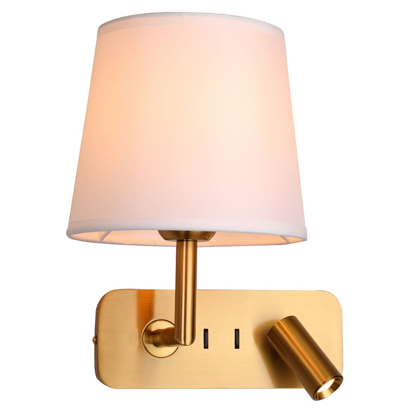 Бра с абажуром Trumpet Lamp Brass 2 лампы Латунь Белый Бежевый в Казани | Loft Concept 