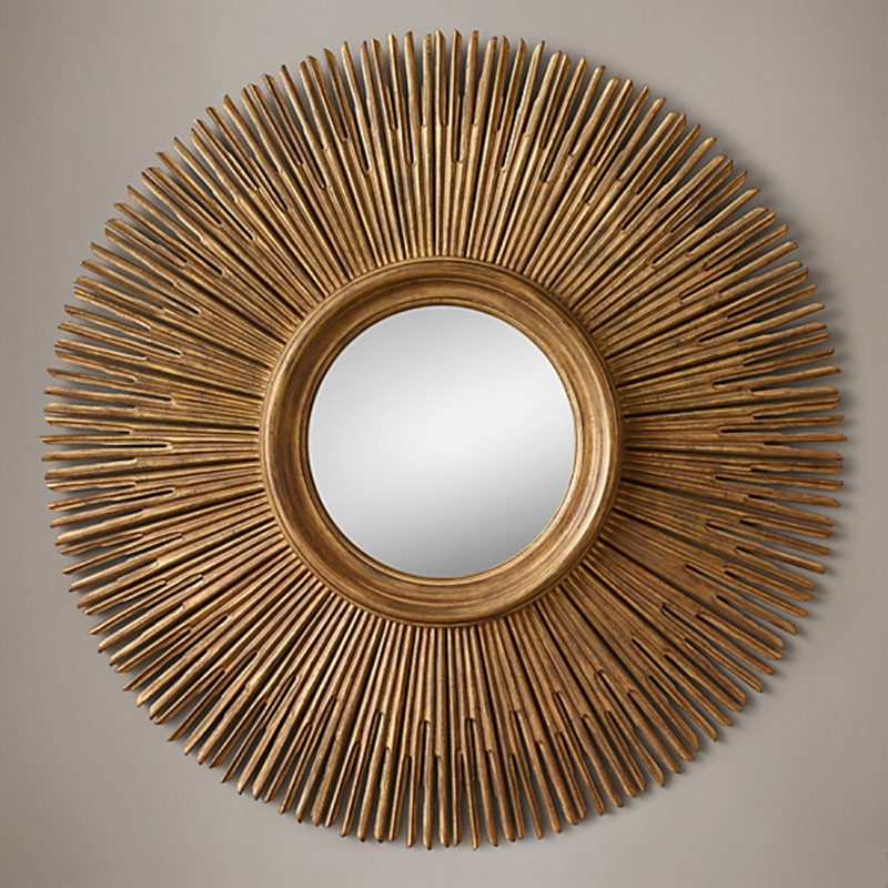 Restoration Hardware ROUND SUNBURST MIRROR Gold Винтажное Темное Золото  в Казани | Loft Concept 