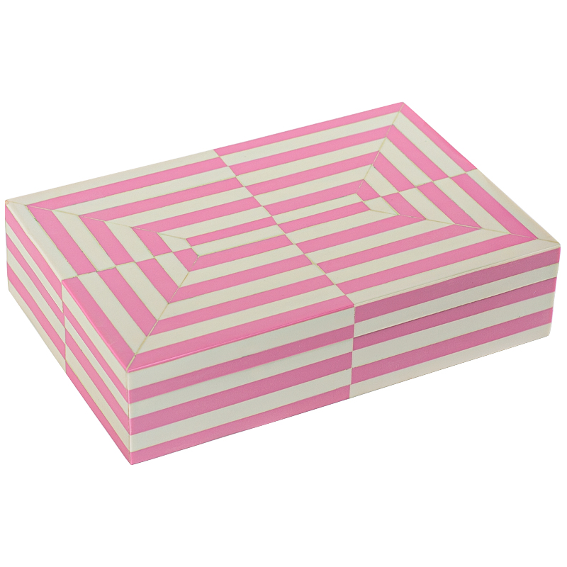 Шкатулка Pink White Stripes Bone Inlay Box Розовый Белый в Казани | Loft Concept 