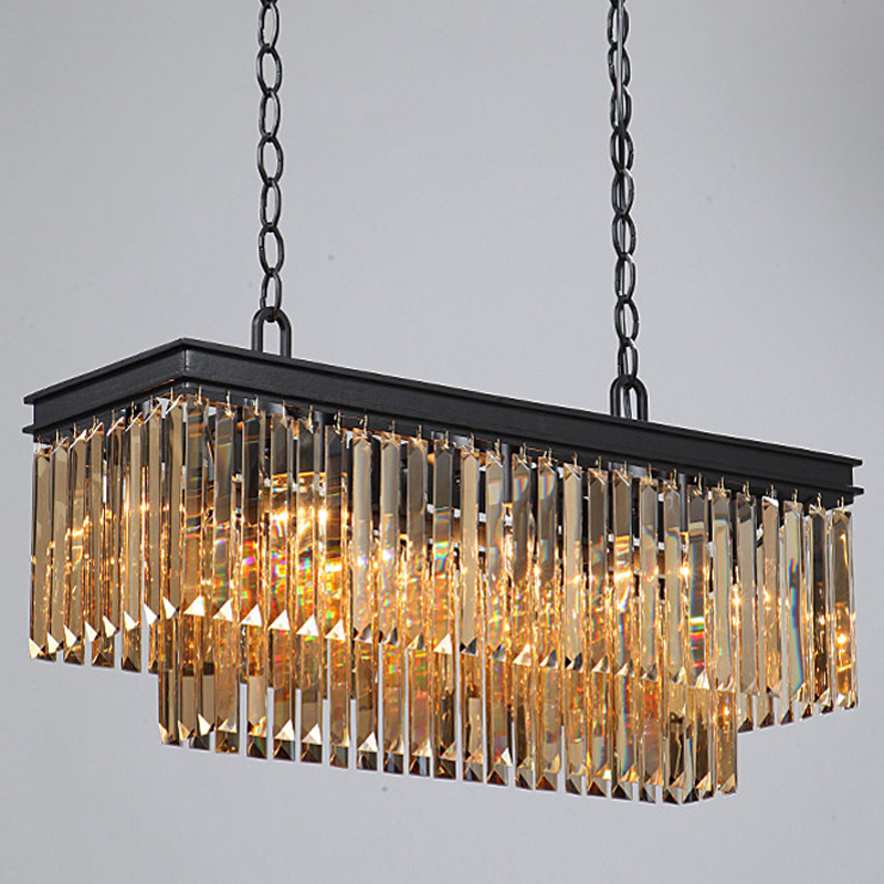 Люстра  Odeon Amber GLASS Rectangular Chandelier Black iron Янтарное стекло 80 Черный матовый в Казани | Loft Concept 