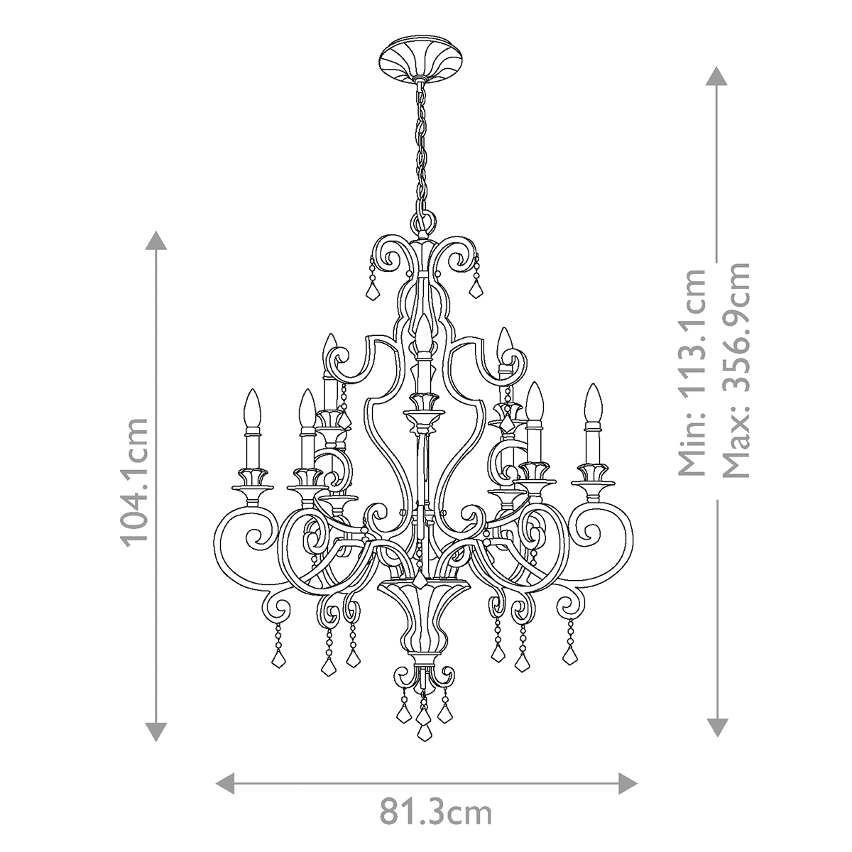 Люстра с подвесками из прозрачного стекла на кованом каркасе бронзового цвета в классическом стиле Quoizel в Казани