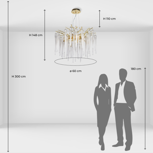 Люстра золотого цвета с декоративными ветками и длинными прозрачными стеклянными подвесами в форме сосулек Droplet Chandelier в Казани