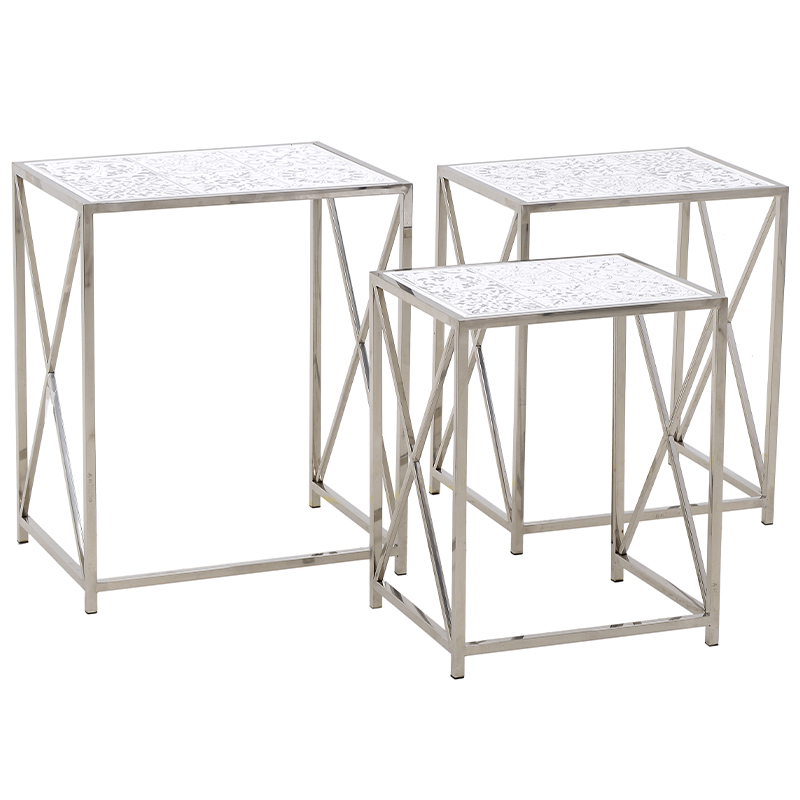 Комплект из 3-х приставных столов Hadiya Side Tables Хром Белый в Казани | Loft Concept 