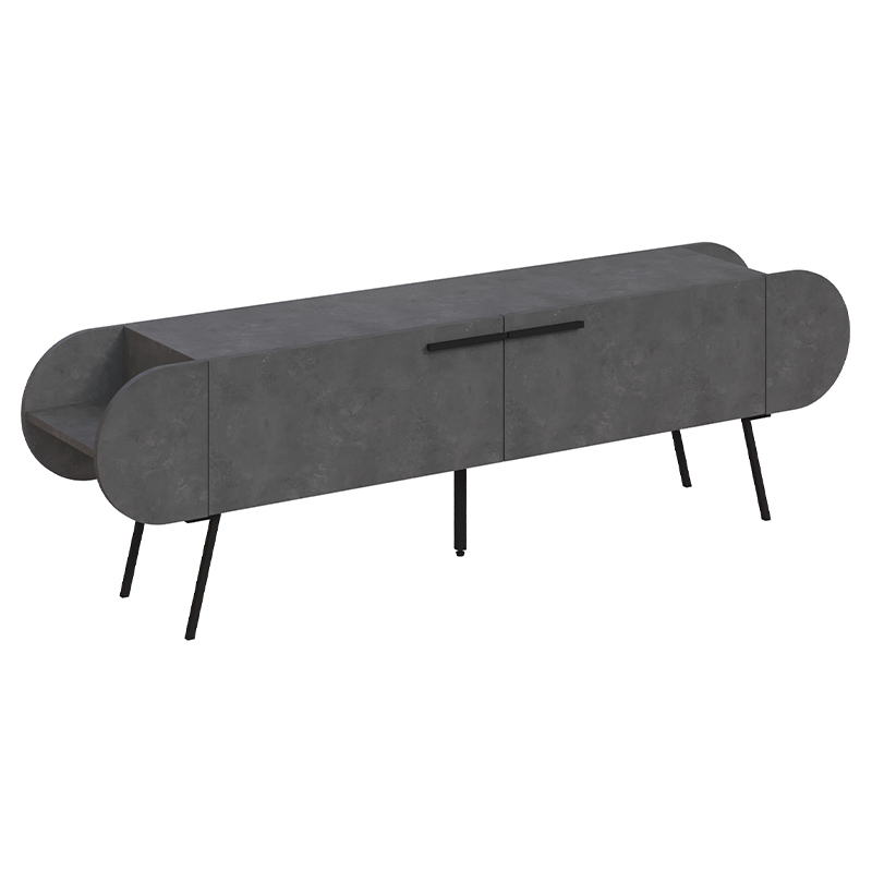 ТВ-тумба серая с 2-мя откидными дверцами и 2-мя открытыми полками CAPSULE TV STAND RETRO GREY Серый Черный в Казани | Loft Concept 