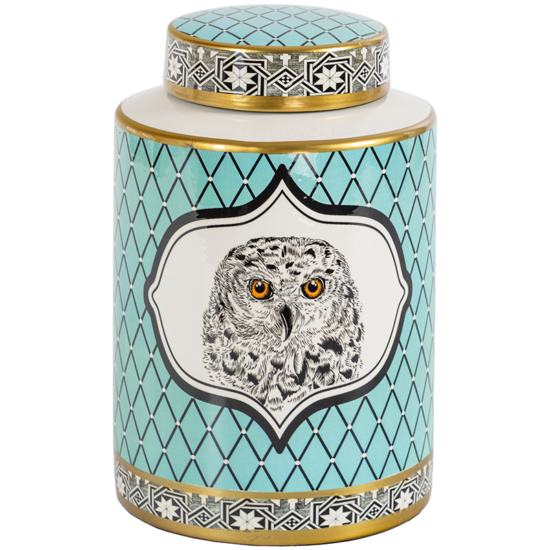 Ваза с крышкой Owl Collection Turquoise Vase Бирюзовый Черно-белый Золотой в Казани | Loft Concept 