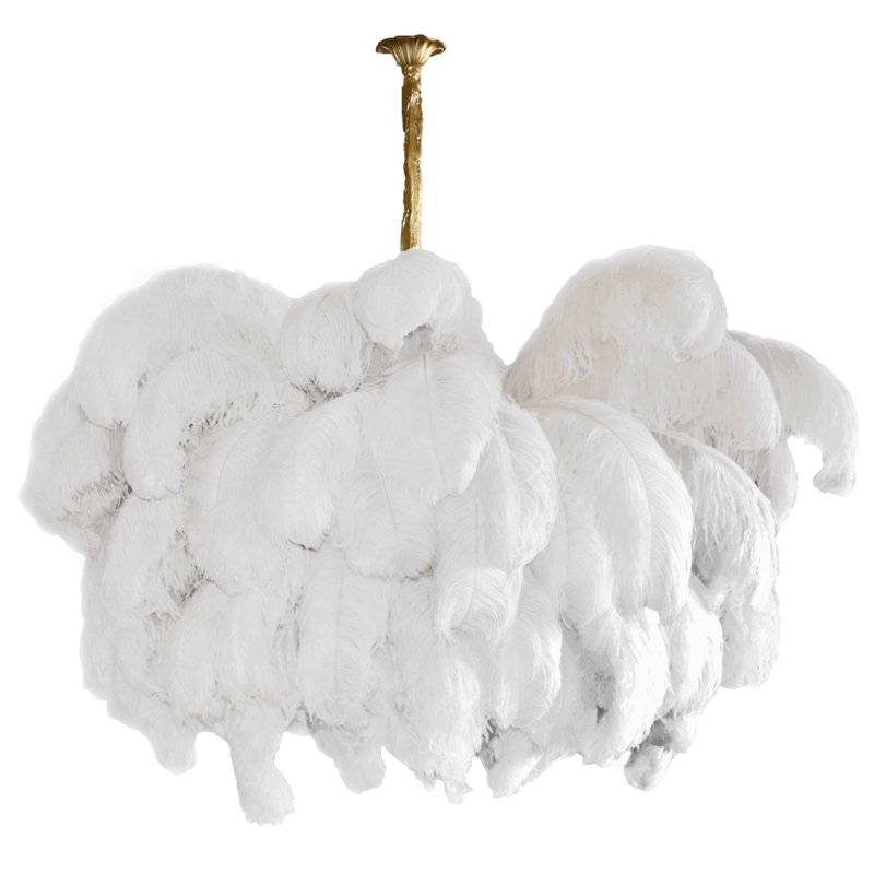 Люстра из страусиных перьев Extra Large Feather Chandelier GRAND TOUR Розовый пастельный Белый Серый Бежевый Латунь в Казани | Loft Concept 