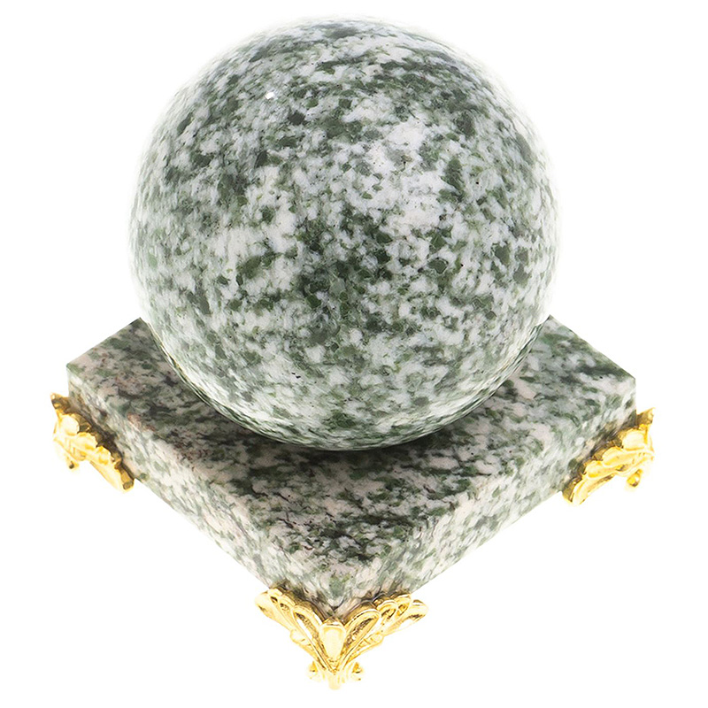 Шар декоративный на подставке из натурального камня Жадеит Natural Stone Spheres 6 см Зеленый Белый Золотой Шар декоративный на подставке из натурального камня Жадеит Natural Stone Spheres 6 см Зеленый Белый Золотой в Казани | Loft Concept