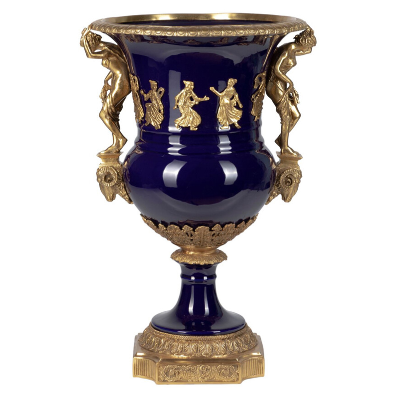 Ваза темно-синего цвета из фарфора с бронзовыми ручками в виде фигур Eden Garden porcelain and bronze Темно-синий Бронза Ваза темно-синего цвета из фарфора с бронзовыми ручками в виде фигур Eden Garden porcelain and bronze Темно-синий Бронза в Казани | Loft Concept