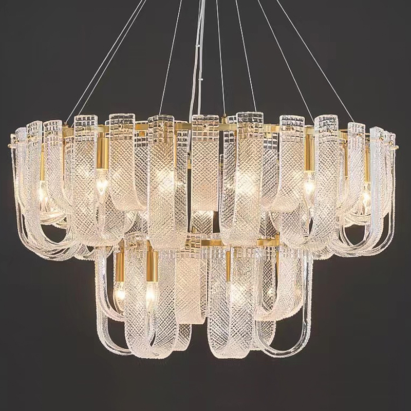 Люстра Prudence Textured Glass Two Tier Chandelier Прозрачное Стекло Золотой в Казани | Loft Concept 