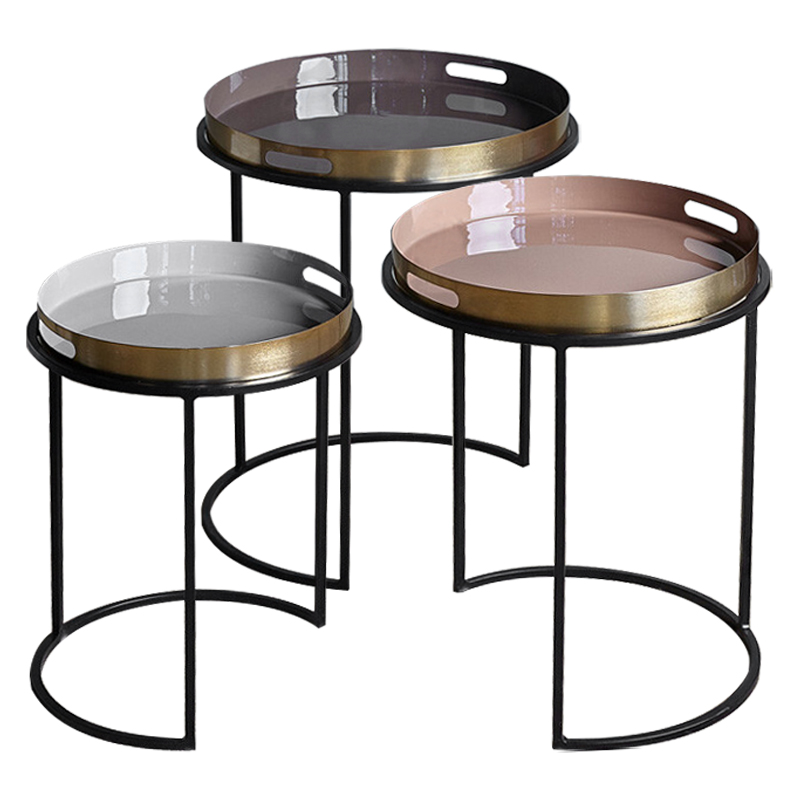 Комплект приставных столиков Bailey Side Tables Латунь Черный Белый Дымчатая Роза Коричневый в Казани | Loft Concept 