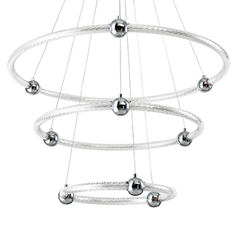 Люстра подвесная трехъярусная c плафонами в виде колец Lighting Rings Silver Серебряный Белый Люстра подвесная трехъярусная c плафонами в виде колец Lighting Rings Silver Серебряный Белый в Казани | Loft Concept