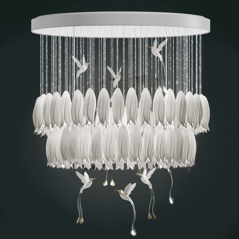 Люстра c Птичками Колибри Sagarti Contemporary chandelier ALBA Flowers & Birds Белый Золотой в Казани | Loft Concept 