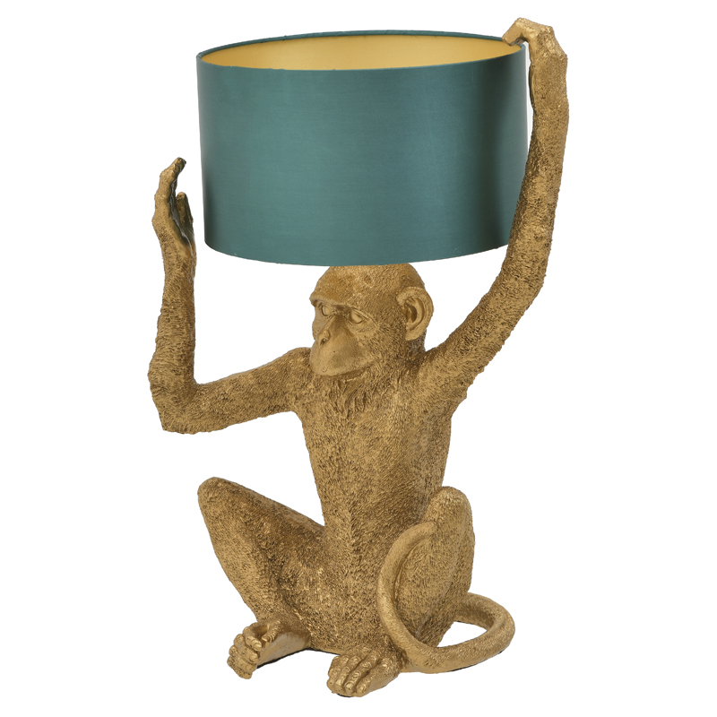 Настольная лампа Gold Monkey Holding Lampshade Золотой Бирюзовый в Казани | Loft Concept 