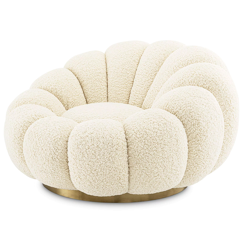 Кресло Eichholtz Swivel Chair Mello Faux Shearling Молочный Латунь в Казани | Loft Concept 