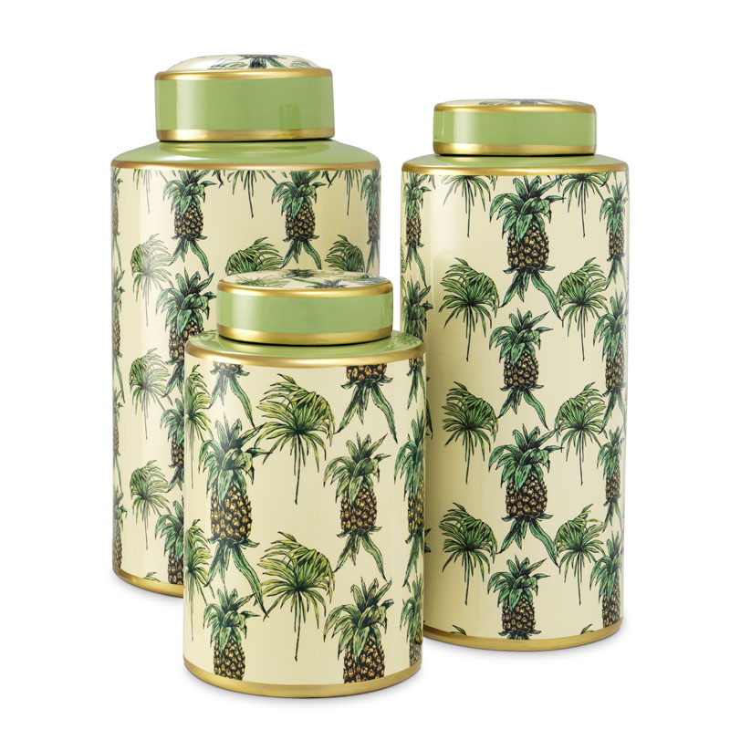 Комплект Ваз Eichholtz JAR PINEAPPLE SET OF 3 Бежевый Золотой Зеленый в Казани | Loft Concept 