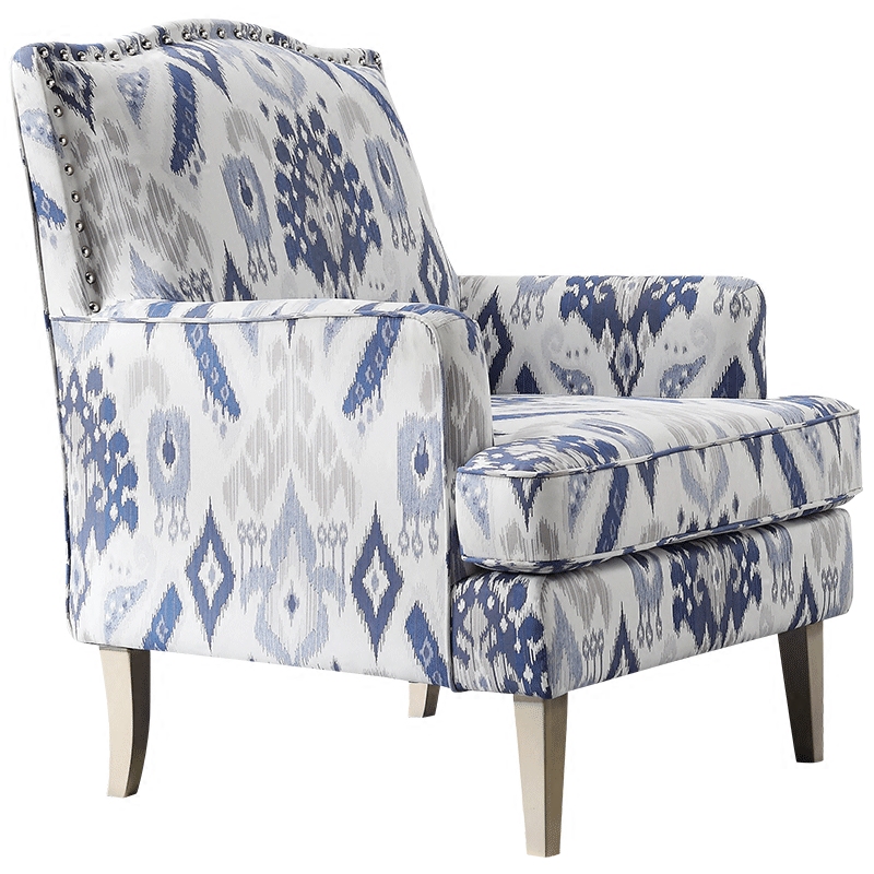 Кресло Armchair Ornament Blue Ikat Белый Светло-синий Бежевый в Казани | Loft Concept 