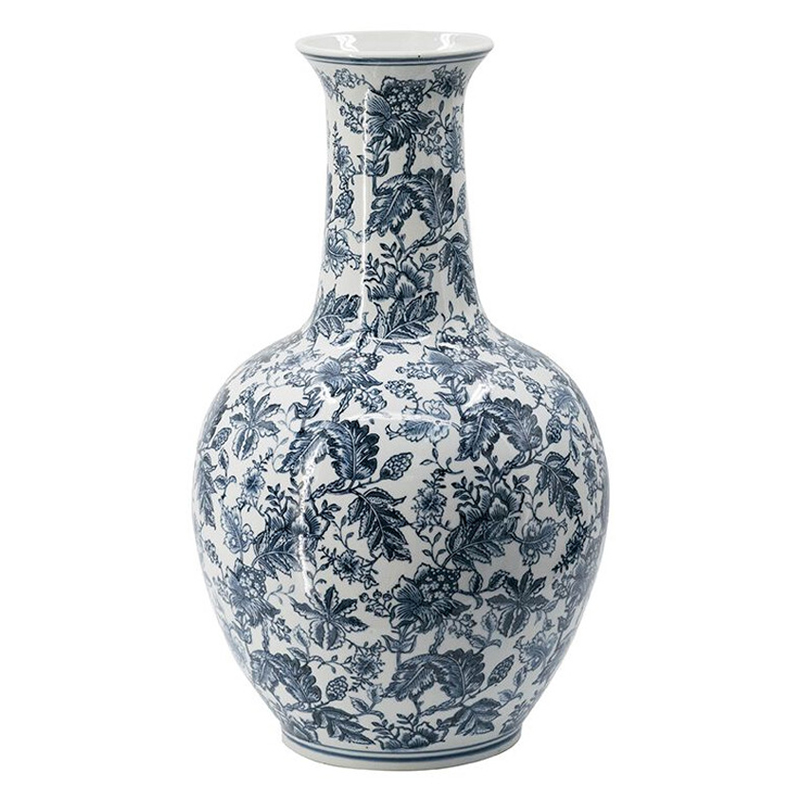 Ваза с классическим узором шинуазри синего цвета Blue & White Ornament Белый Синий Ваза с классическим узором шинуазри синего цвета Blue & White Ornament Белый Синий в Казани | Loft Concept