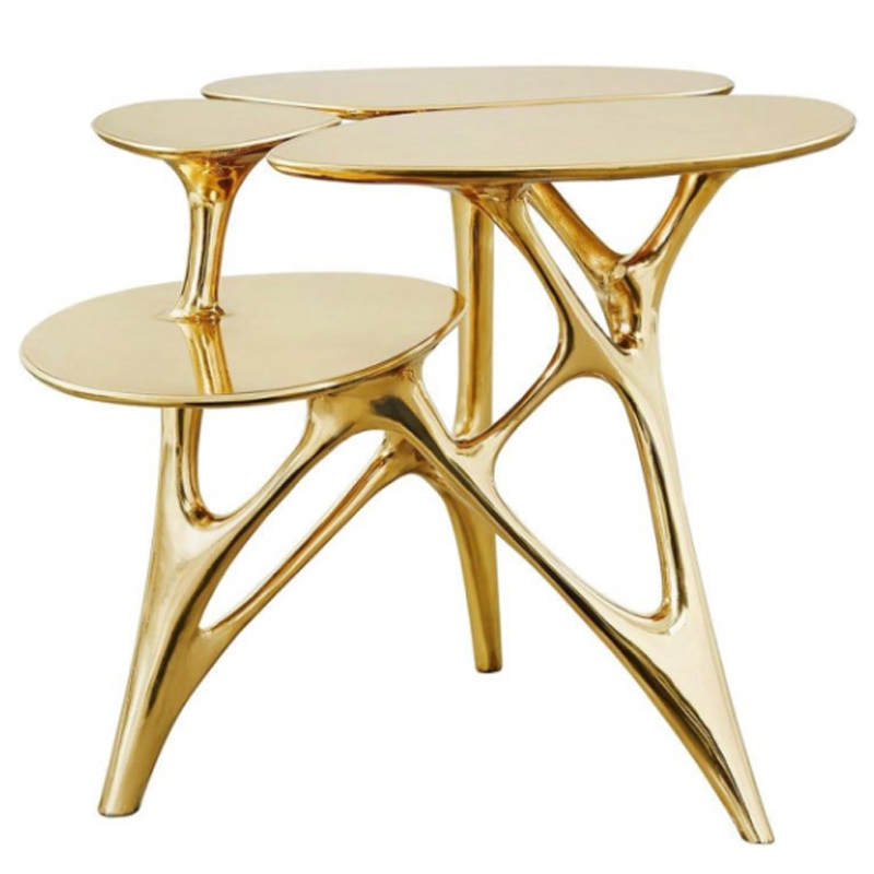 Дизайнерский приставной столик Lotus Small Side Table or End Table Brass by Zhipeng Tan Золотой в Казани | Loft Concept 