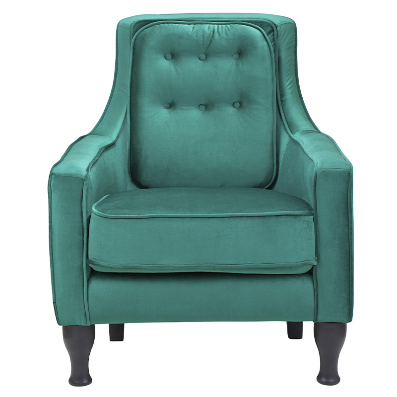 Кресло с мягкой обивкой из велюра на 4-х ножках из массива березы Scarlett Armchair green Изумрудный Черный в Казани | Loft Concept 