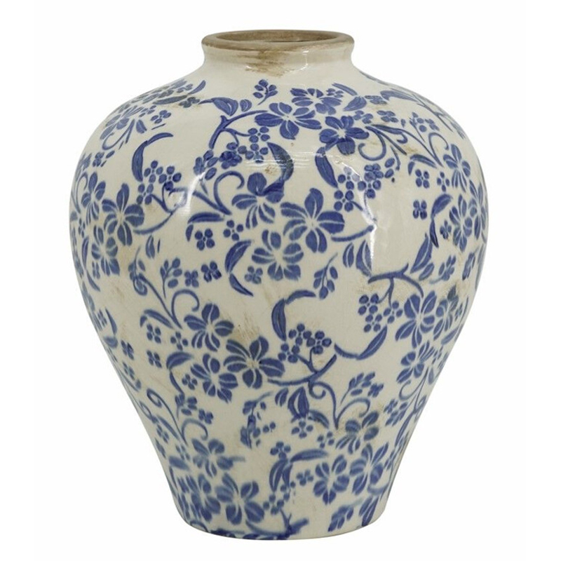 Ваза округлой формы с синим цветочным узором Blue & White Ornament Белый Синий Ваза округлой формы с синим цветочным узором Blue & White Ornament Белый Синий в Казани | Loft Concept